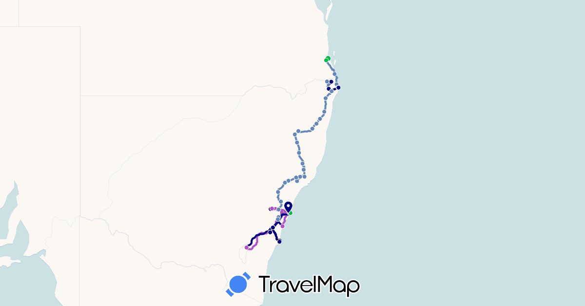 TravelMap itinerary: driving, bus, cycling, train in Australia (Oceania)